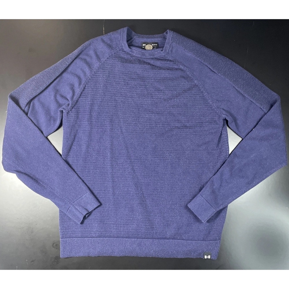 Under Armour Mens Medium Crew Neck Pullover Sweater Long Sleeve Blue/Navy